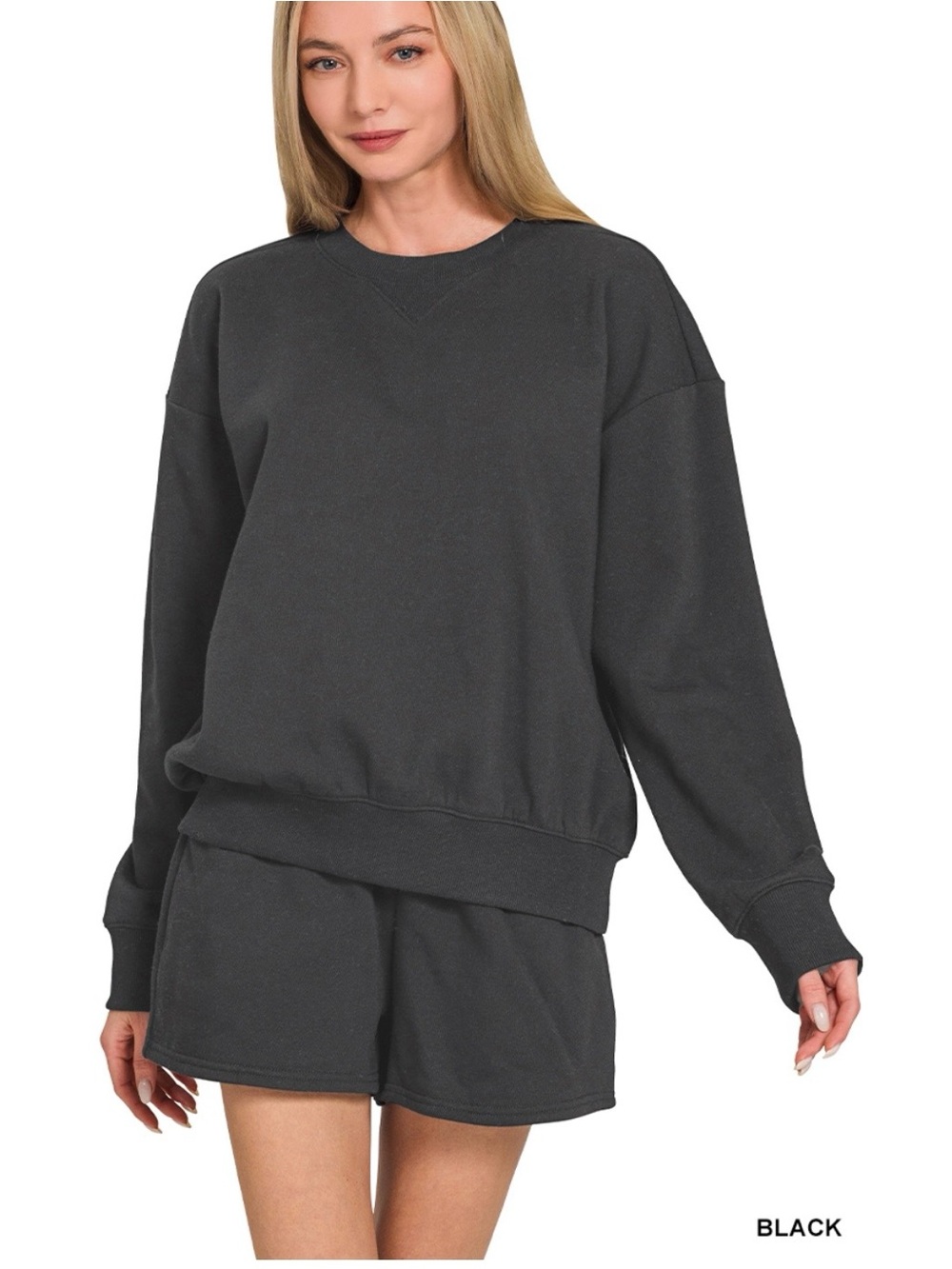 WOMEN Intimates & Sleepwear Black Cozy Oversized Sweatshirt & Shorts Set NWT MED